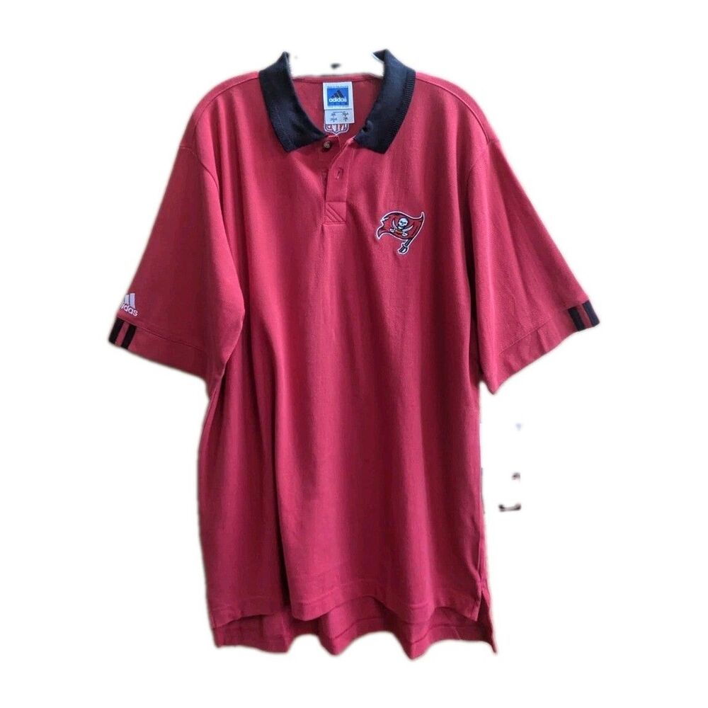 NEW Adidas Team NFL Buccaneers Polo Shirt Men Large Neo-Clsc Logo Tampa Bay Red